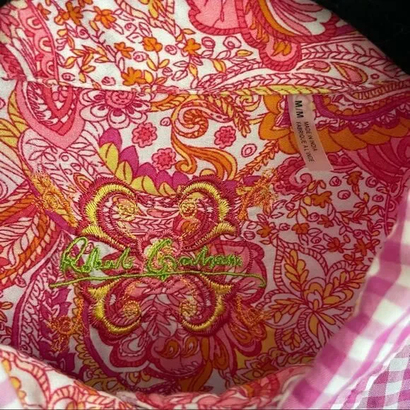 Robert GRAHAM Cotton Fuchsia White Gingham Button Front Shirt Blouse M - Picture 9 of 10
